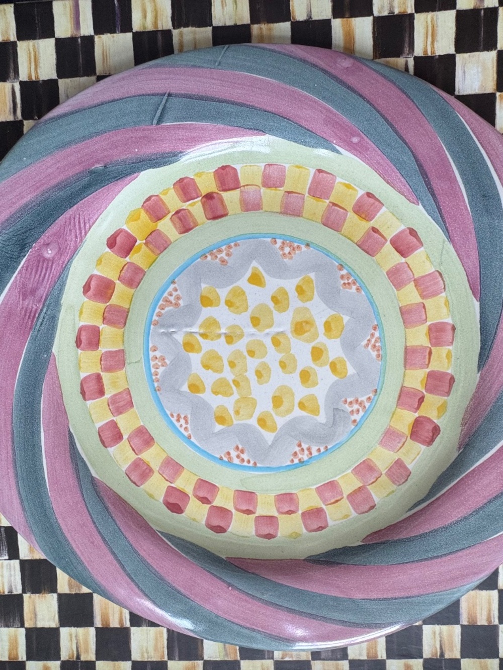 Stunning Retired Mackenzie Childs Cayuga Swirl  Display 12” Dinner Plate "82